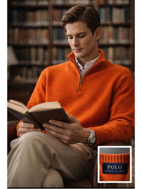 Polo Ralph Lauren Quarter Zip Sweater Men's XL Lambswool Academia Preppy Orange